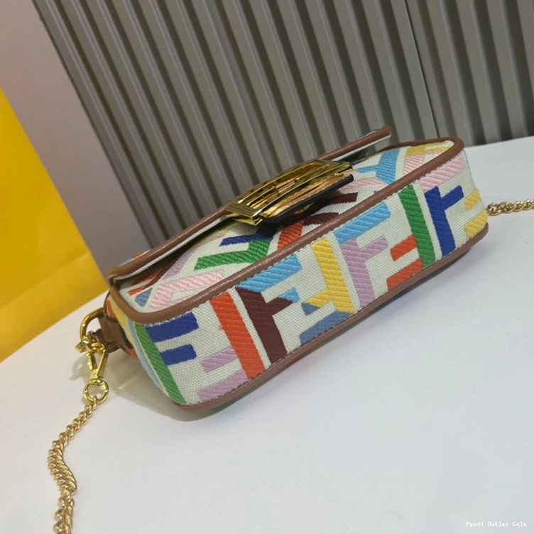 Affordable Baguette Motif Multi Beige FF Bag Mini Canvas Fendi In 0802